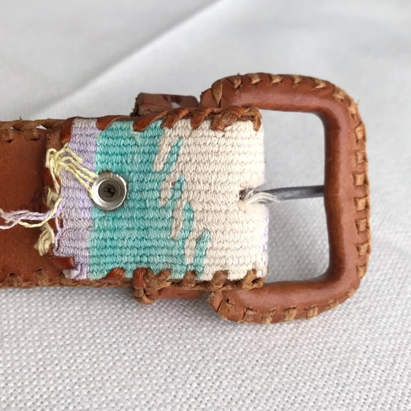 VINTAGE Woven Serape Textile Handmade Leather Belt Small - Picture 5 of 5